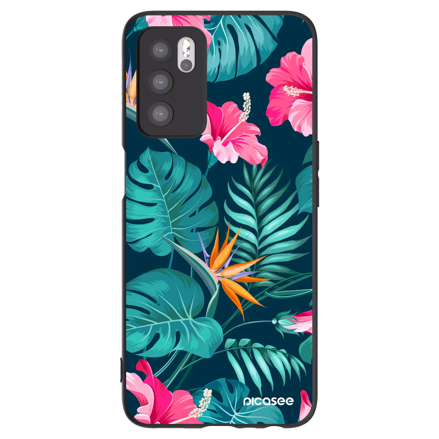Picasee OPPO A16s Hülle - Schwarzes Silikon - Pink Monstera
