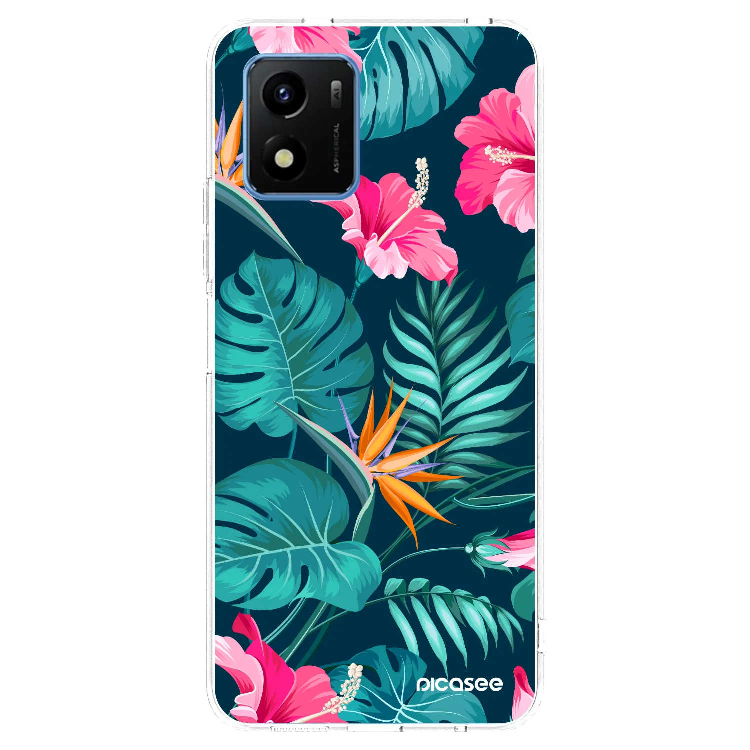 Picasee Vivo Y01 Hülle - Transparentes Silikon - Pink Monstera