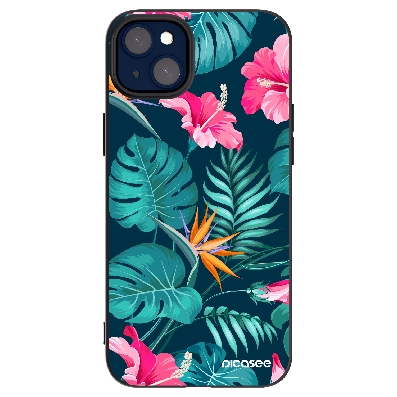 Picasee Apple iPhone 14 Plus Hülle - Schwarzes Silikon - Pink Monstera