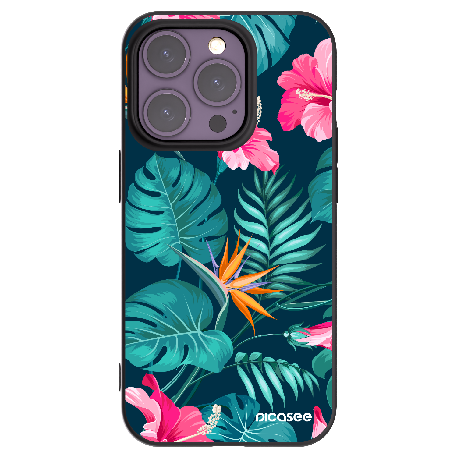Picasee Apple iPhone 14 Pro Hülle - Schwarzes Silikon - Pink Monstera