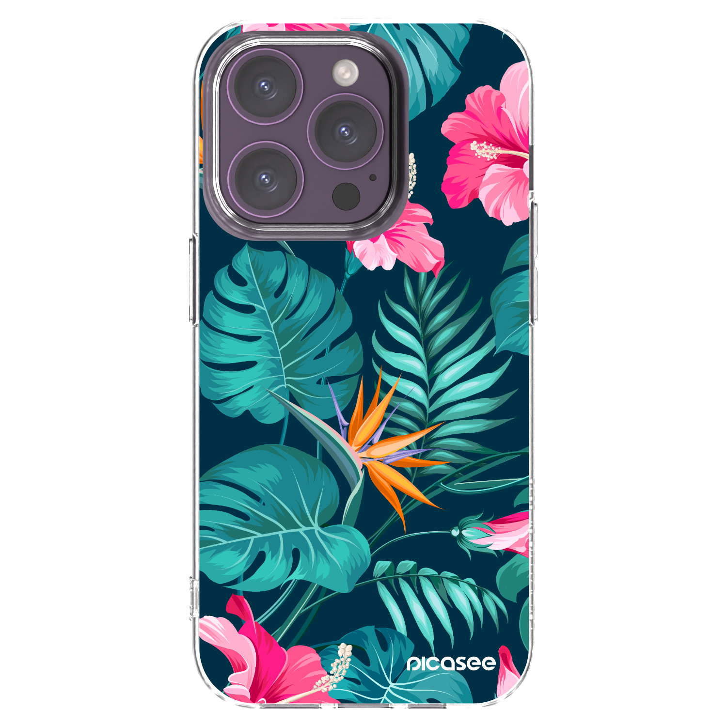 Picasee Apple iPhone 14 Pro Hülle - Transparentes Silikon - Pink Monstera