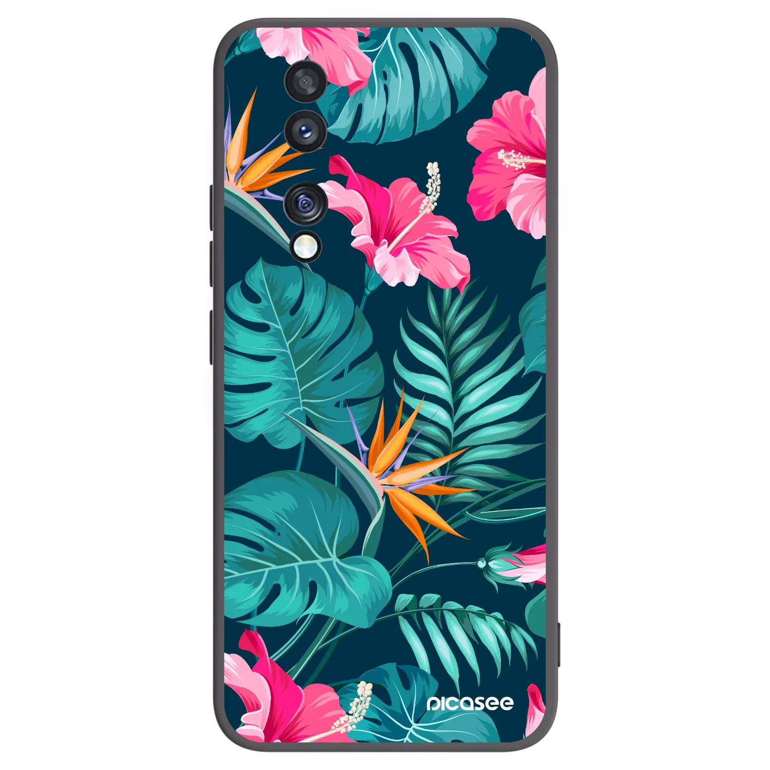 Picasee Honor 70 Hülle - Schwarzes Silikon - Pink Monstera