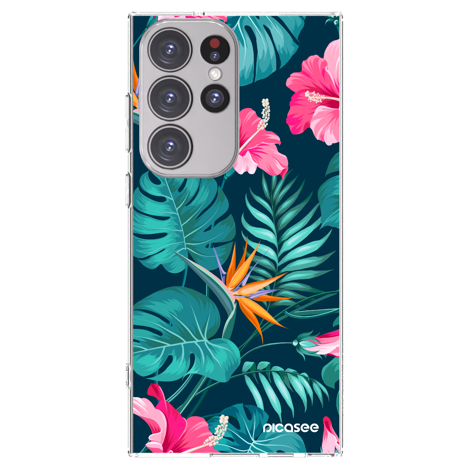 Picasee Samsung Galaxy S23 Ultra 5G Hülle - Transparentes Silikon - Pink Monstera