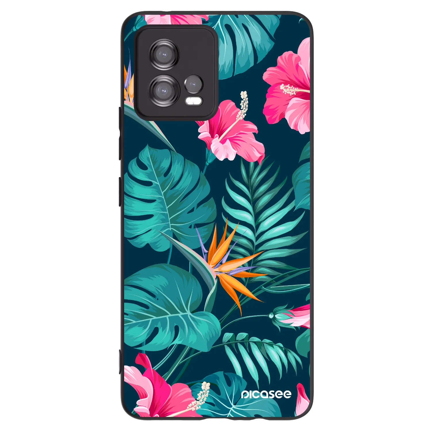 Picasee Motorola Moto G72 Hülle - Schwarzes Silikon - Pink Monstera