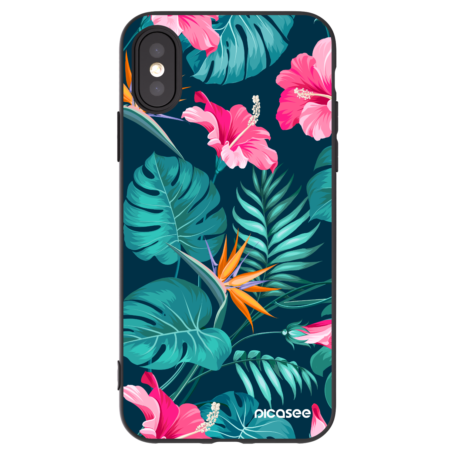 Picasee Apple iPhone X/XS Hülle - Schwarzes Silikon - Pink Monstera