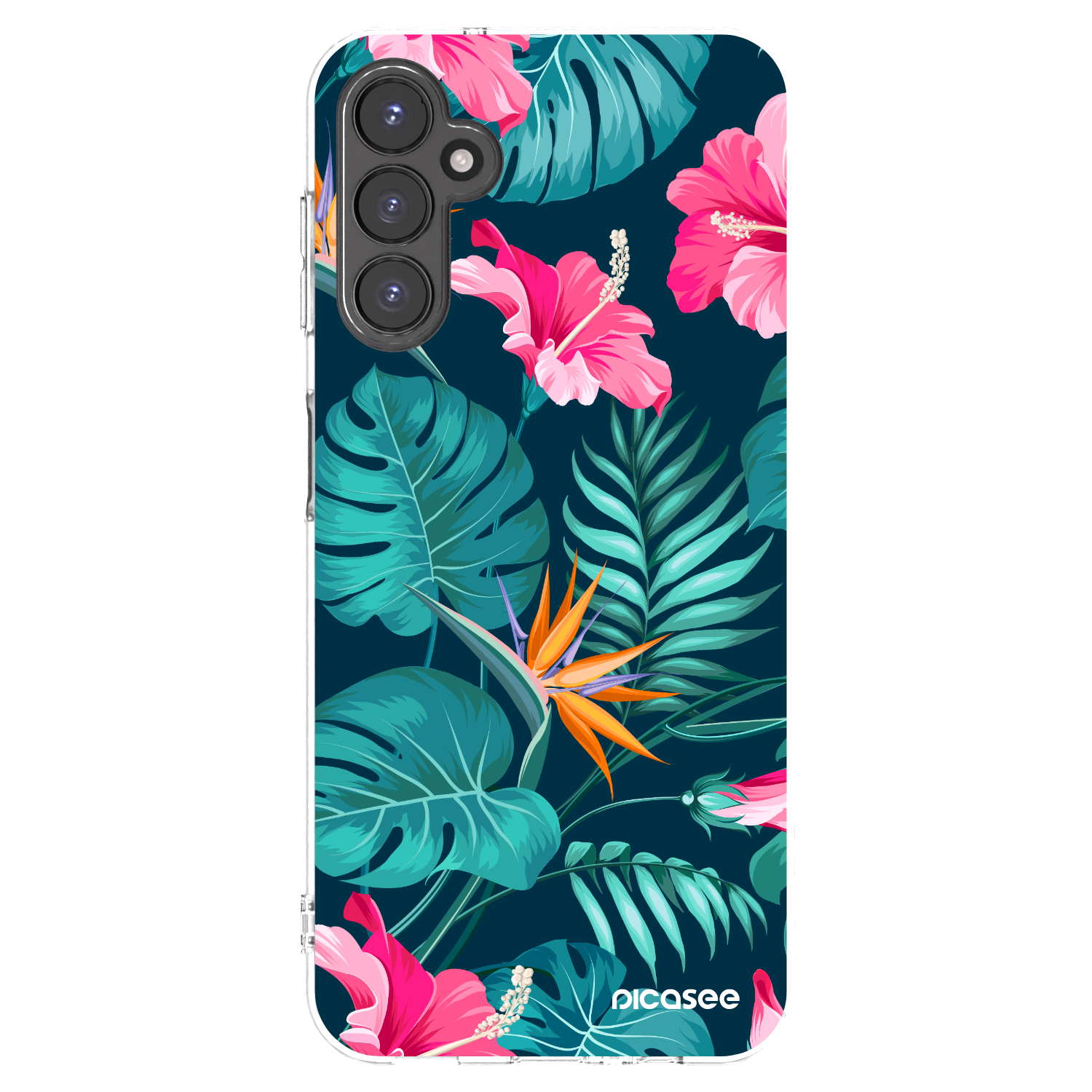 Picasee Samsung Galaxy A14 4G A145R Hülle - Transparentes Silikon - Pink Monstera