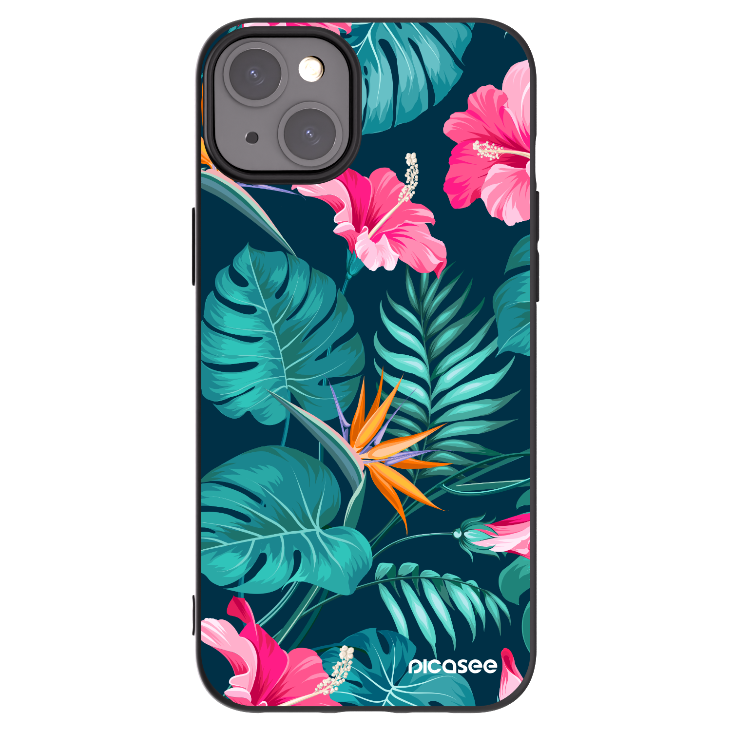 Picasee Apple iPhone 15 Plus Hülle - Schwarzes Silikon - Pink Monstera