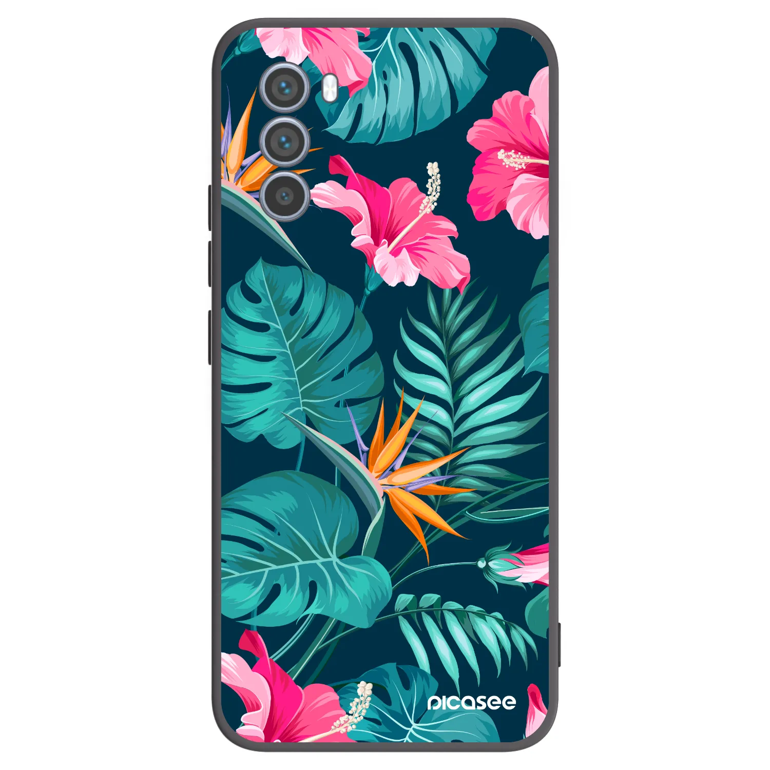 Picasee Motorola Moto G62 Hülle - Schwarzes Silikon - Pink Monstera