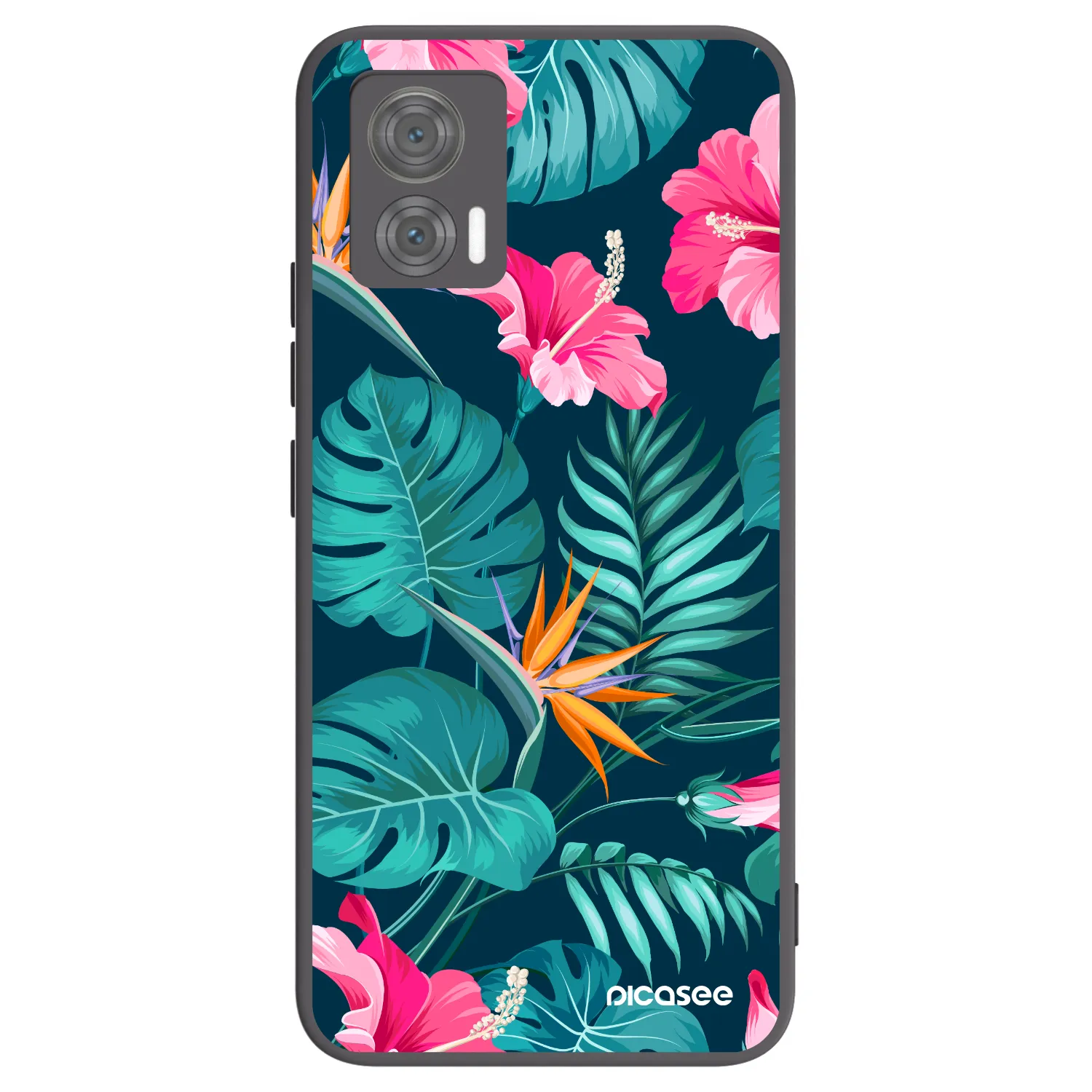 Picasee Motorola Edge 30 Neo Hülle - Schwarzes Silikon - Pink Monstera