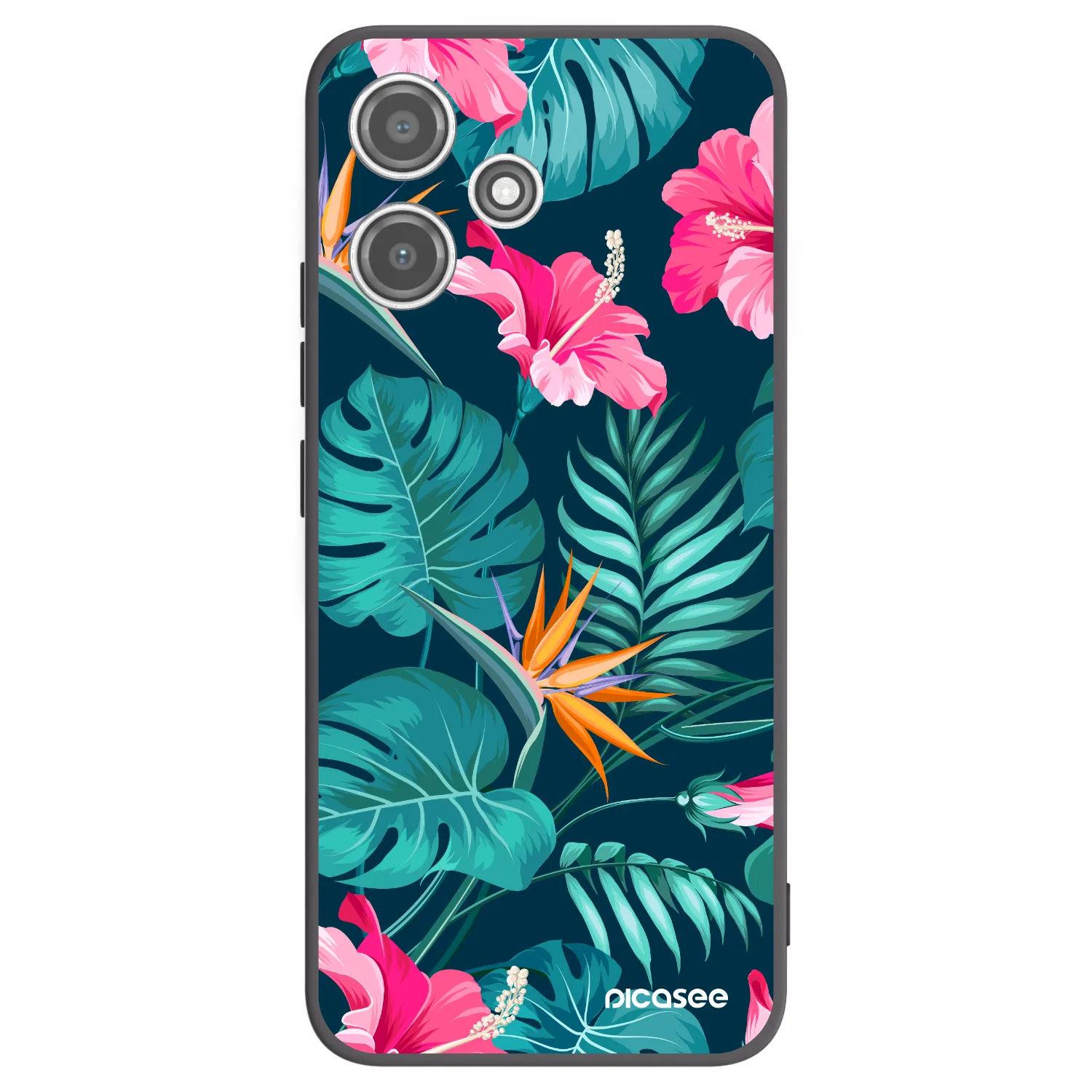 Picasee Xiaomi Redmi 12 5G Hülle - Schwarzes Silikon - Pink Monstera