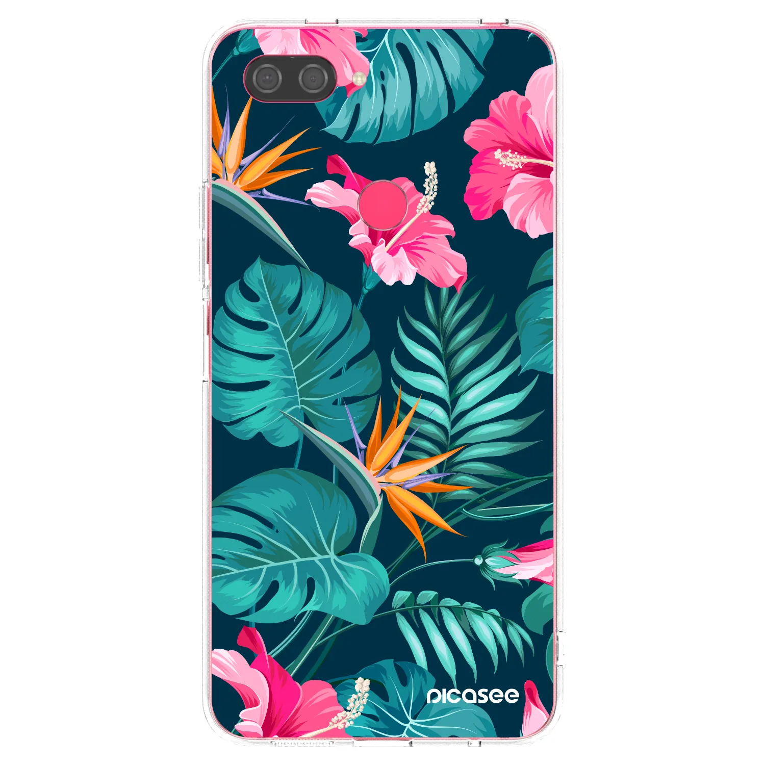 Picasee Xiaomi Mi 8 Lite Hülle - Transparentes Silikon - Pink Monstera