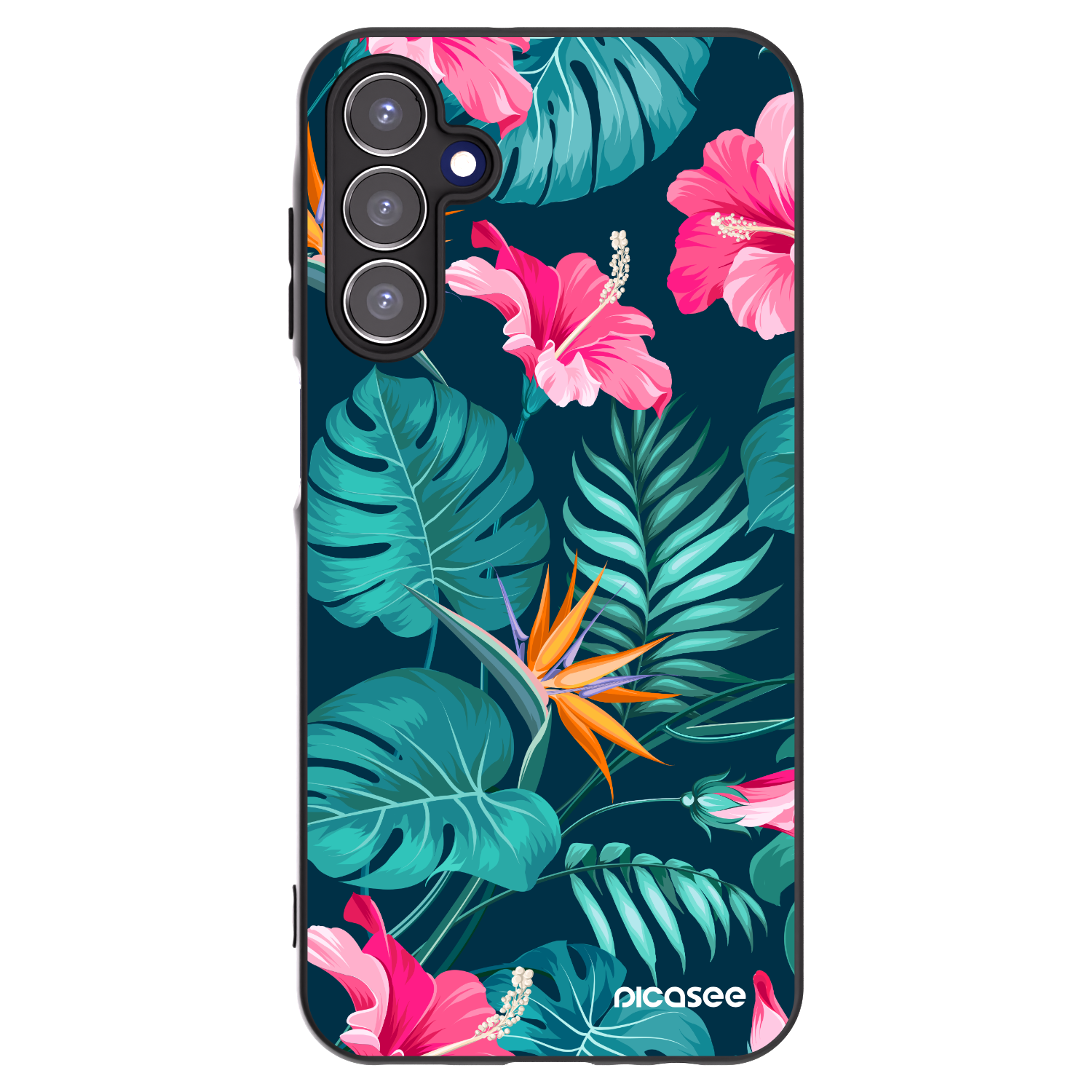 Picasee Samsung Galaxy A15 A155F 4G Hülle - Schwarzes Silikon - Pink Monstera