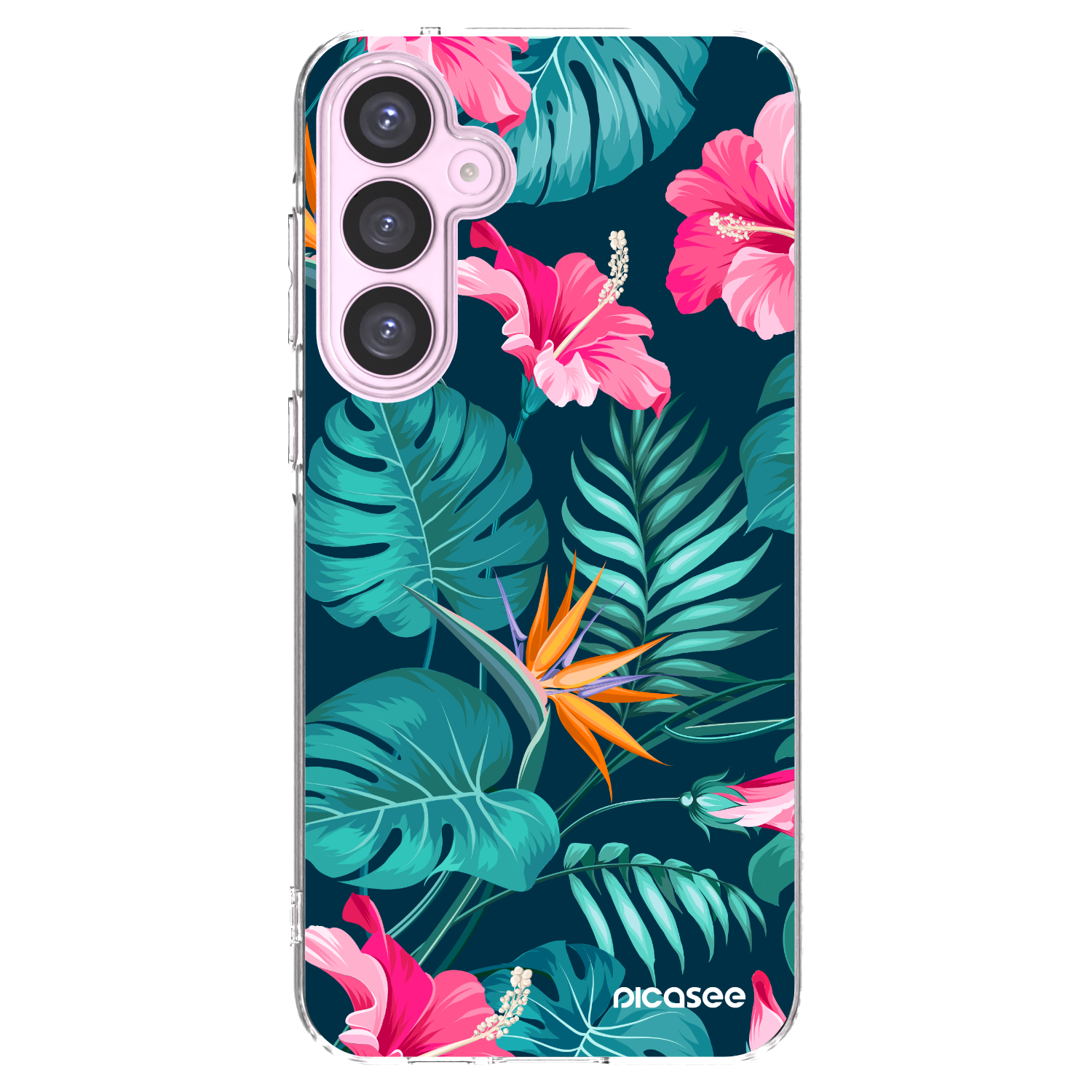 Picasee Samsung Galaxy A55 5G A556B Hülle - Transparentes Silikon - Pink Monstera