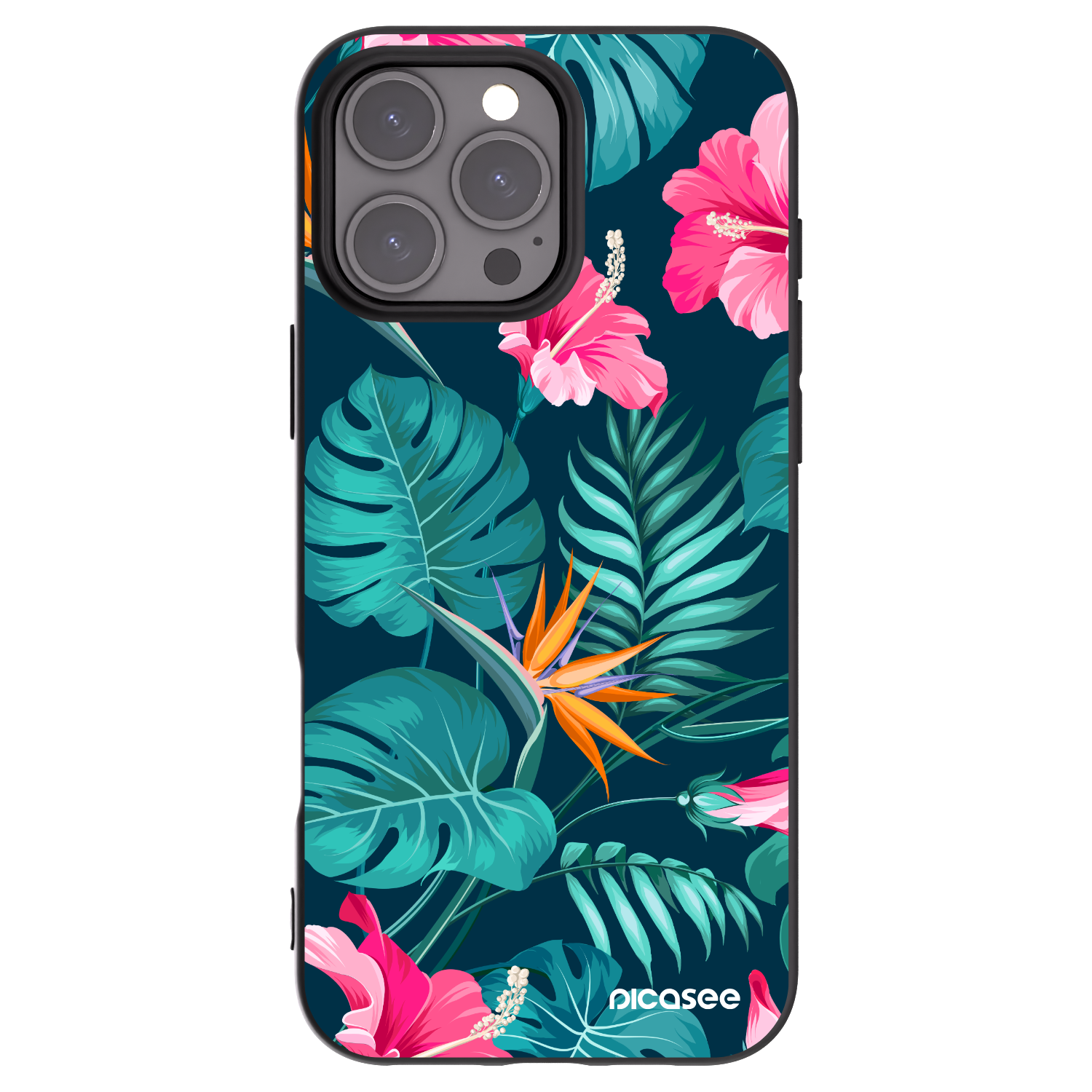 Picasee Apple iPhone 16 Pro Max Hülle - Schwarzes Silikon - Pink Monstera