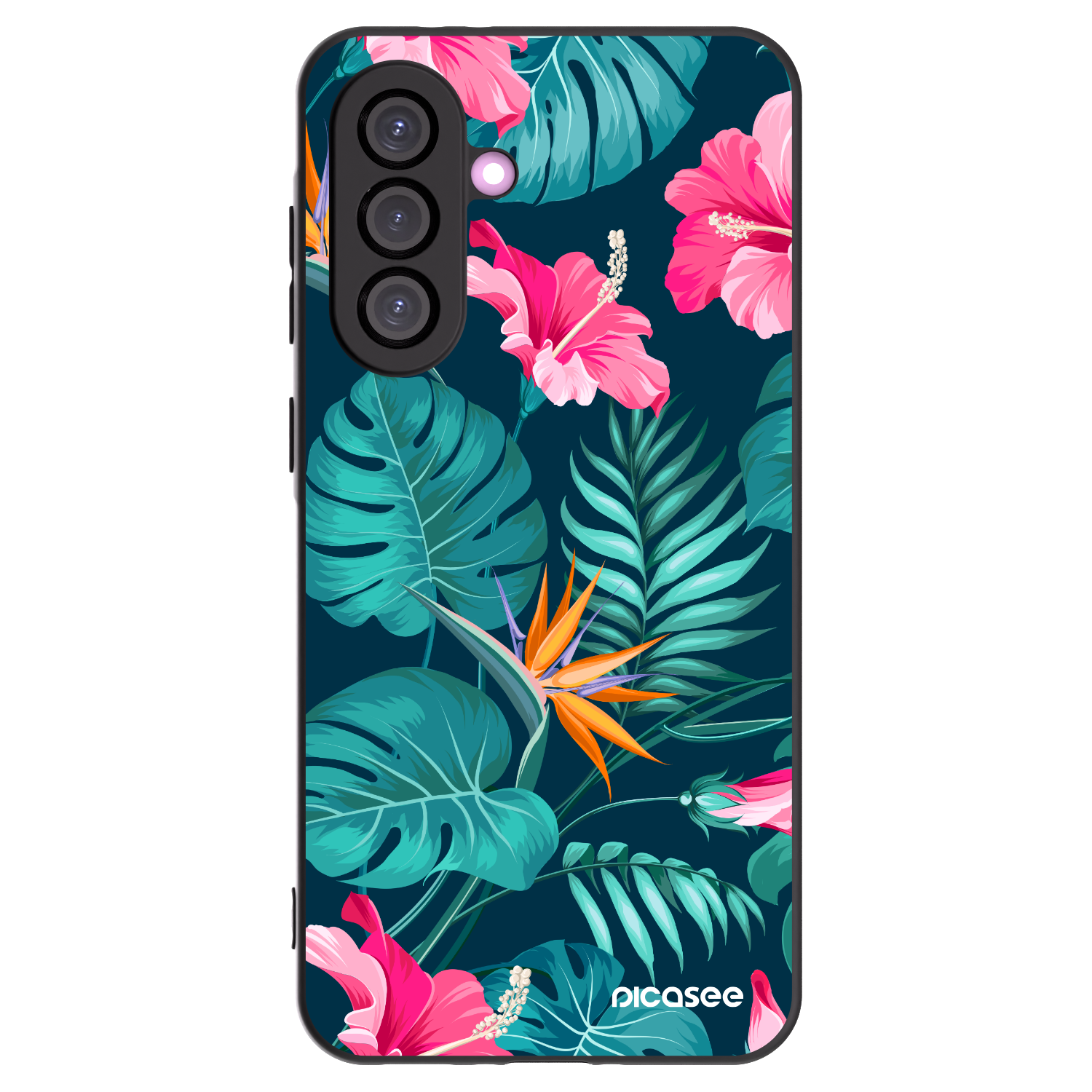 Picasee Samsung Galaxy A36 5G Hülle - Schwarzes Silikon - Pink Monstera