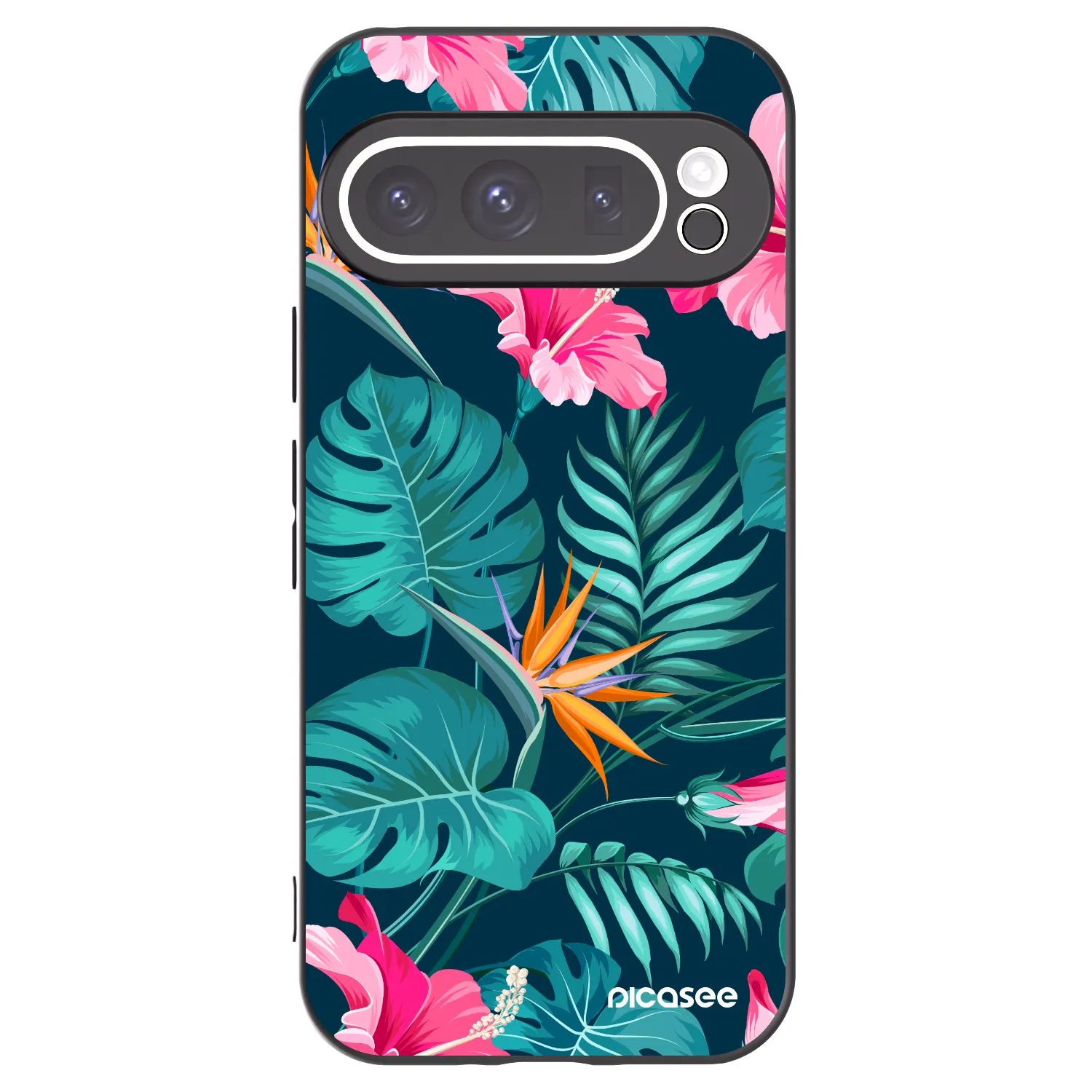 Picasee Google Pixel 9 Pro Hülle - Schwarzes Silikon - Pink Monstera