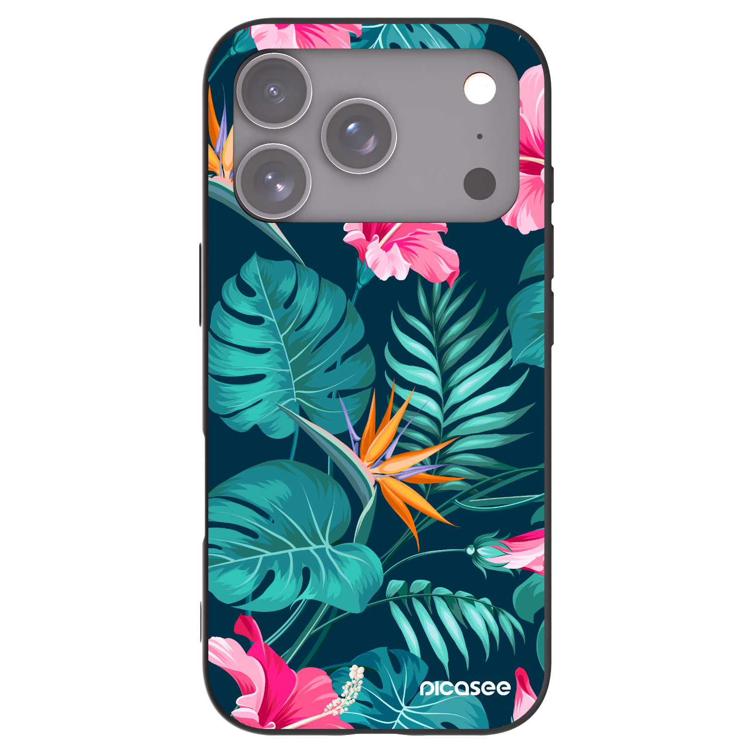 Picasee Apple iPhone 17 Pro Hülle - Schwarzes Silikon - Pink Monstera