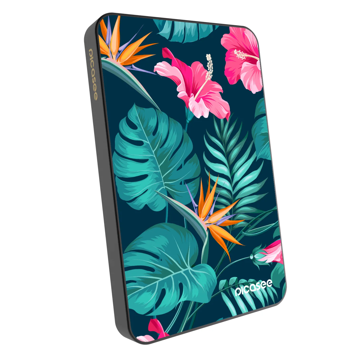 Picasee Powerbank mit MagSafe 5 000 mAh Grau - Pink Monstera
