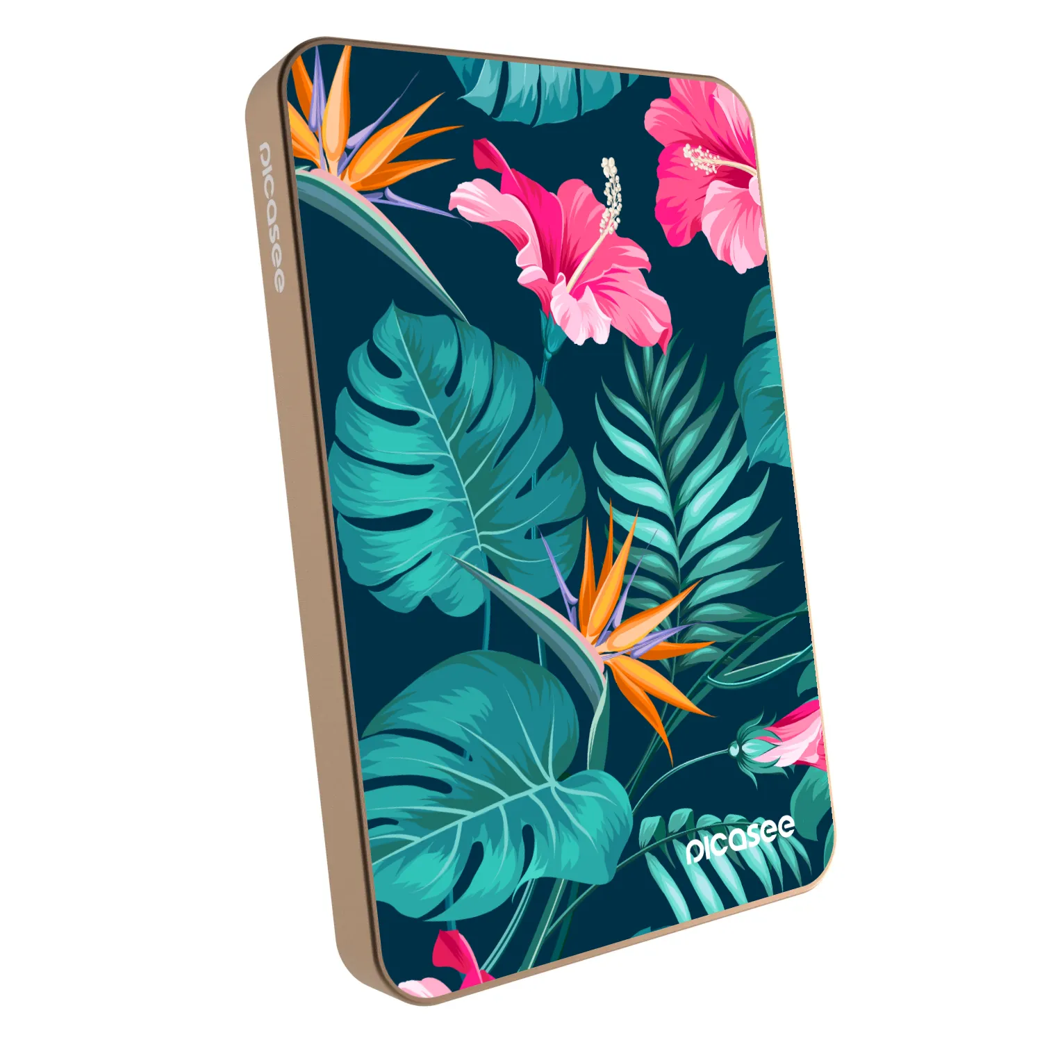 Picasee Powerbank mit MagSafe 5 000 mAh Golden - Pink Monstera