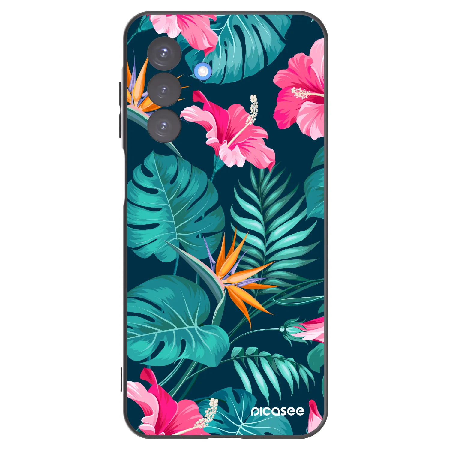 Picasee Samsung Galaxy A17 5G Hülle - Schwarzes Silikon - Pink Monstera