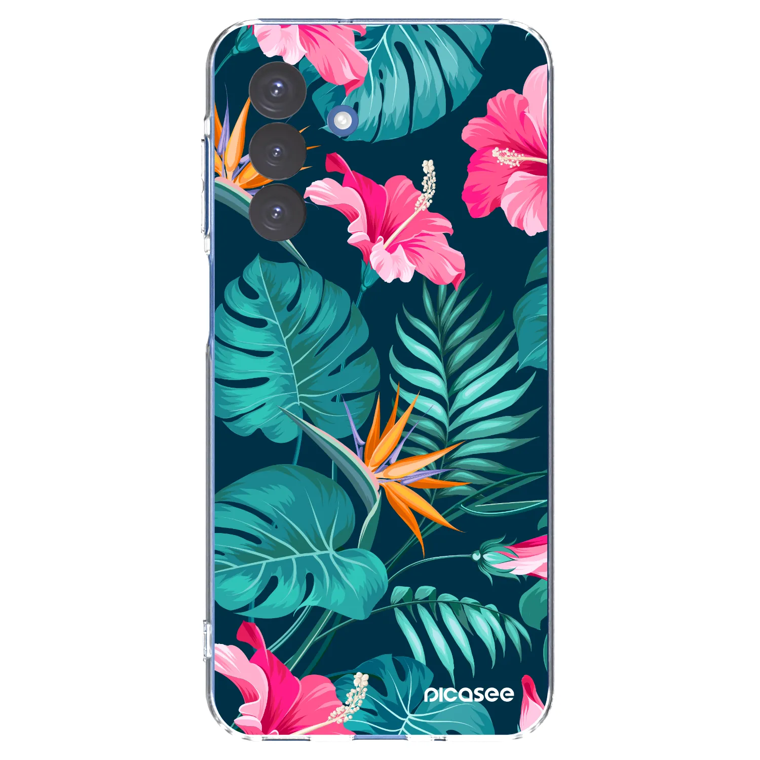 Picasee Samsung Galaxy A17 5G Hülle - Transparentes Silikon - Pink Monstera