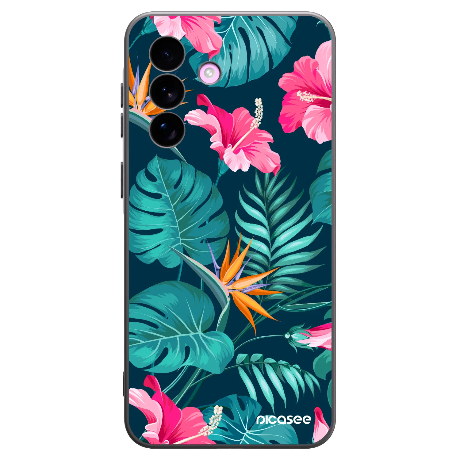 Picasee Samsung Galaxy A57 5G Hülle - Schwarzes Silikon - Pink Monstera