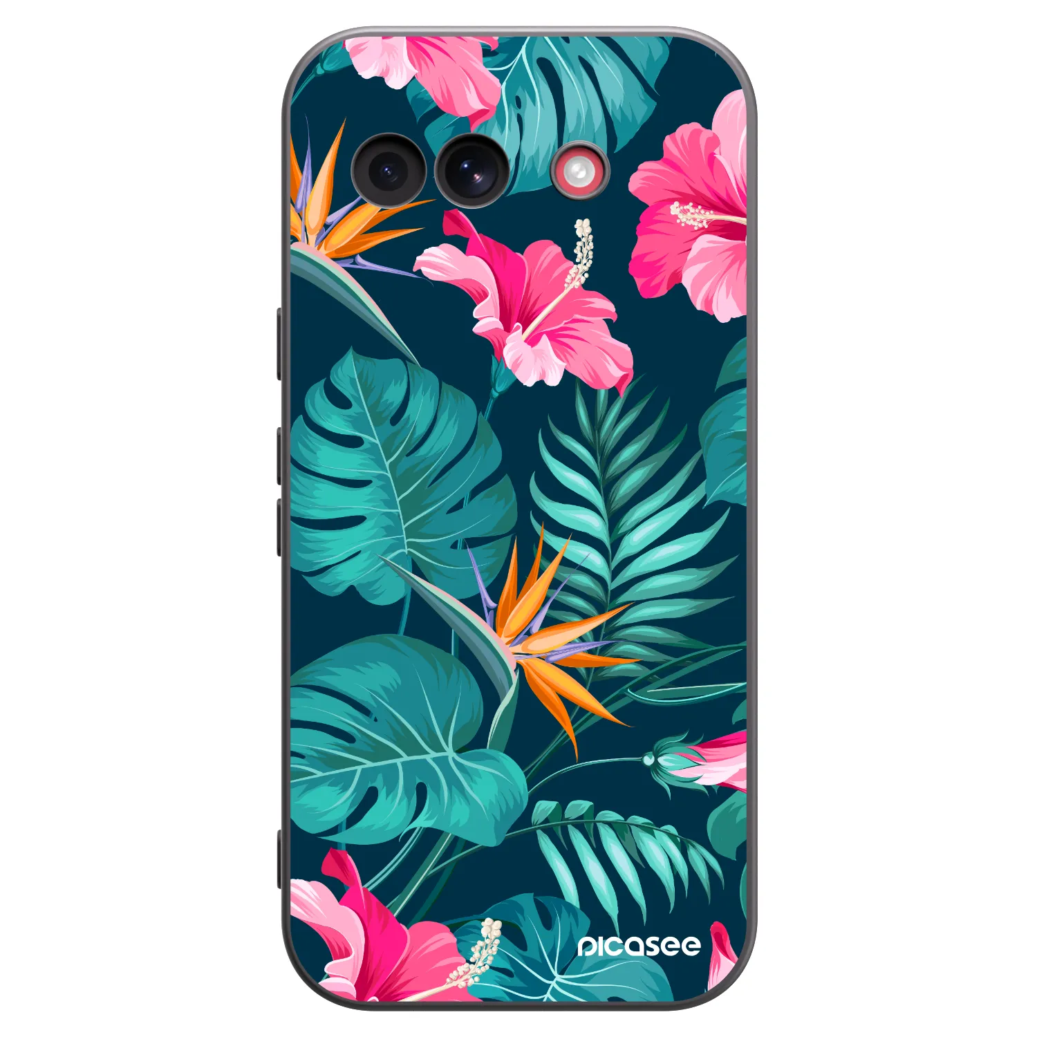 Picasee Google Pixel 10a Hülle - Schwarzes Silikon - Pink Monstera