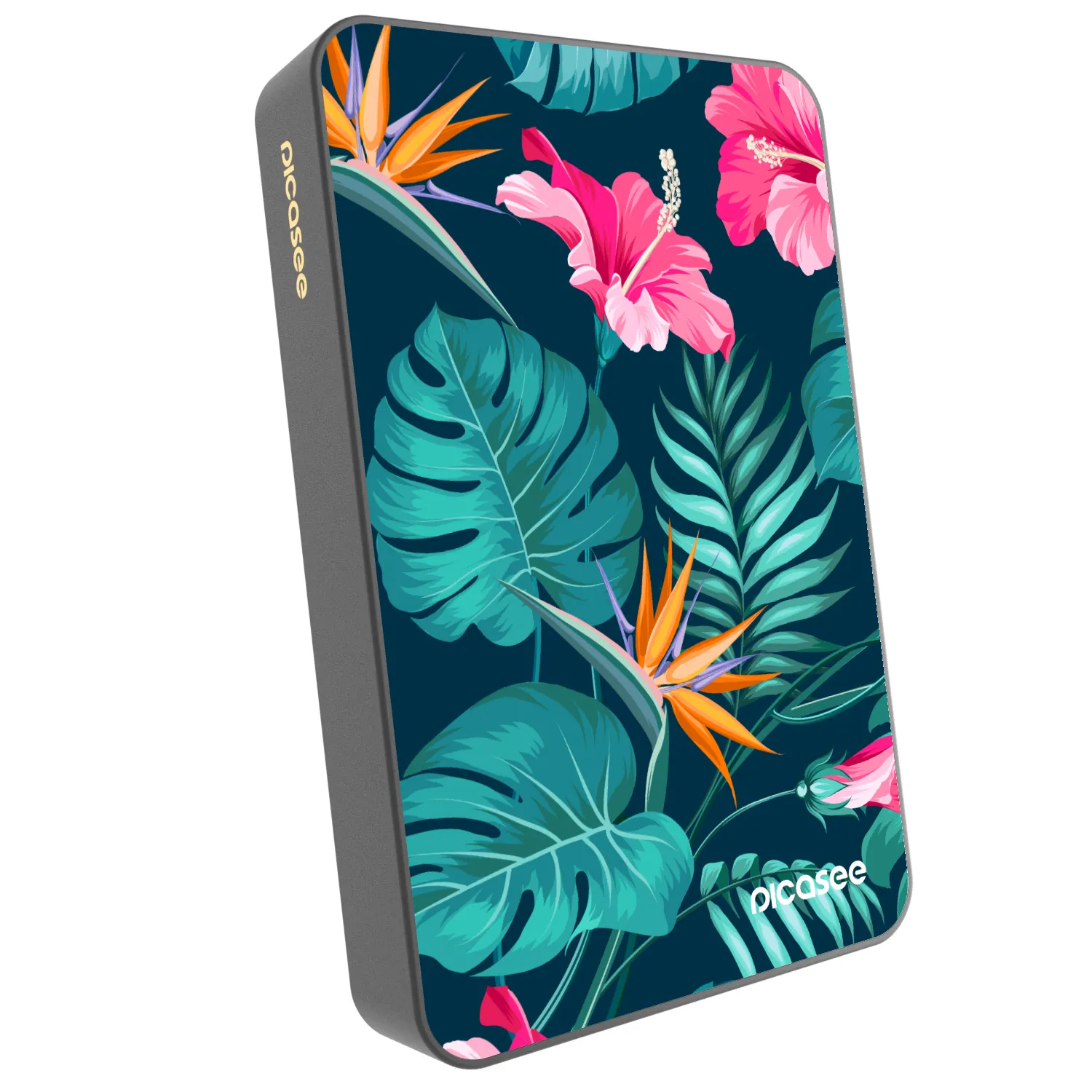 Picasee Powerbank mit MagSafe 10 000 mAh Grau - Pink Monstera