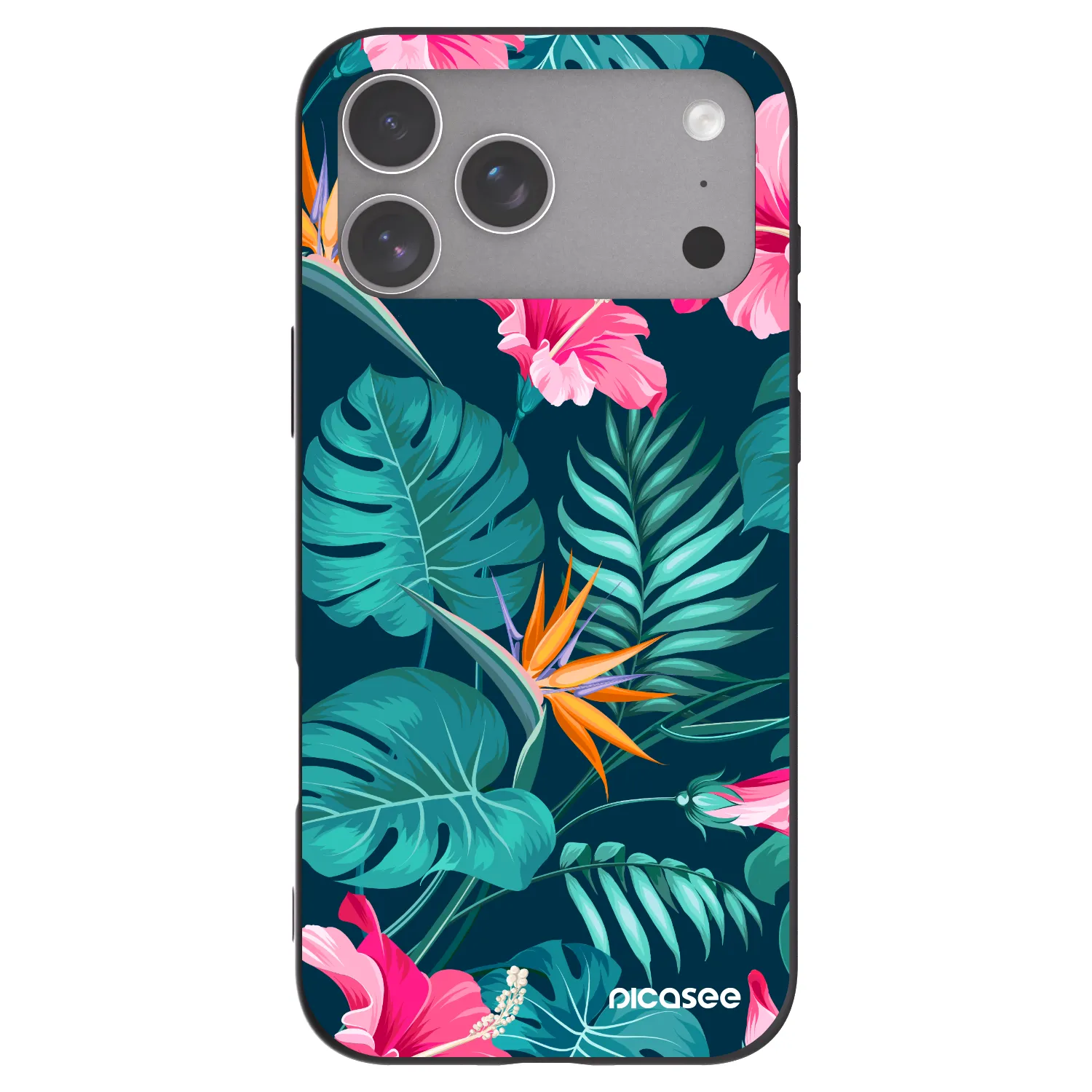 Picasee Apple iPhone 18 Pro Max Hülle - Schwarzes Silikon - Pink Monstera
