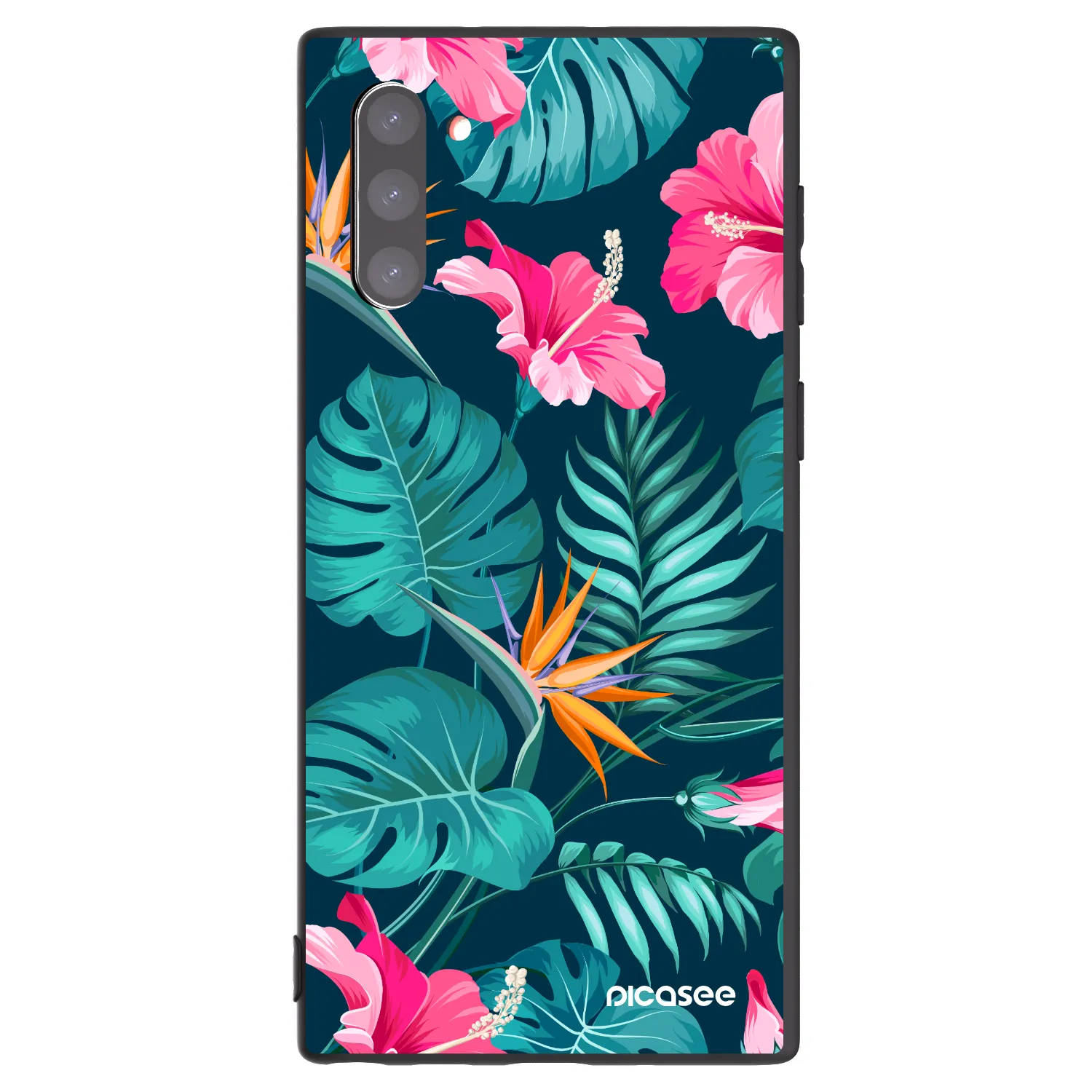 Picasee Samsung Galaxy Note 10 N970F Hülle - Schwarzes Silikon - Pink Monstera