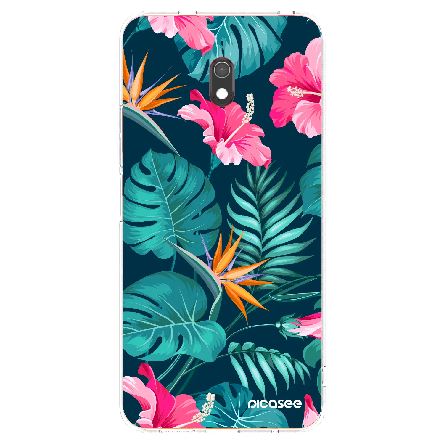 Picasee Xiaomi Redmi 8A Hülle - Transparentes Silikon - Pink Monstera