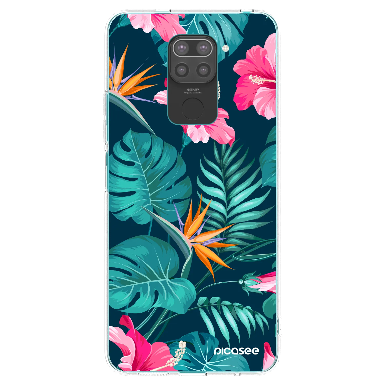 Picasee Xiaomi Redmi Note 9 Hülle - Schwarzes Silikon - Pink Monstera
