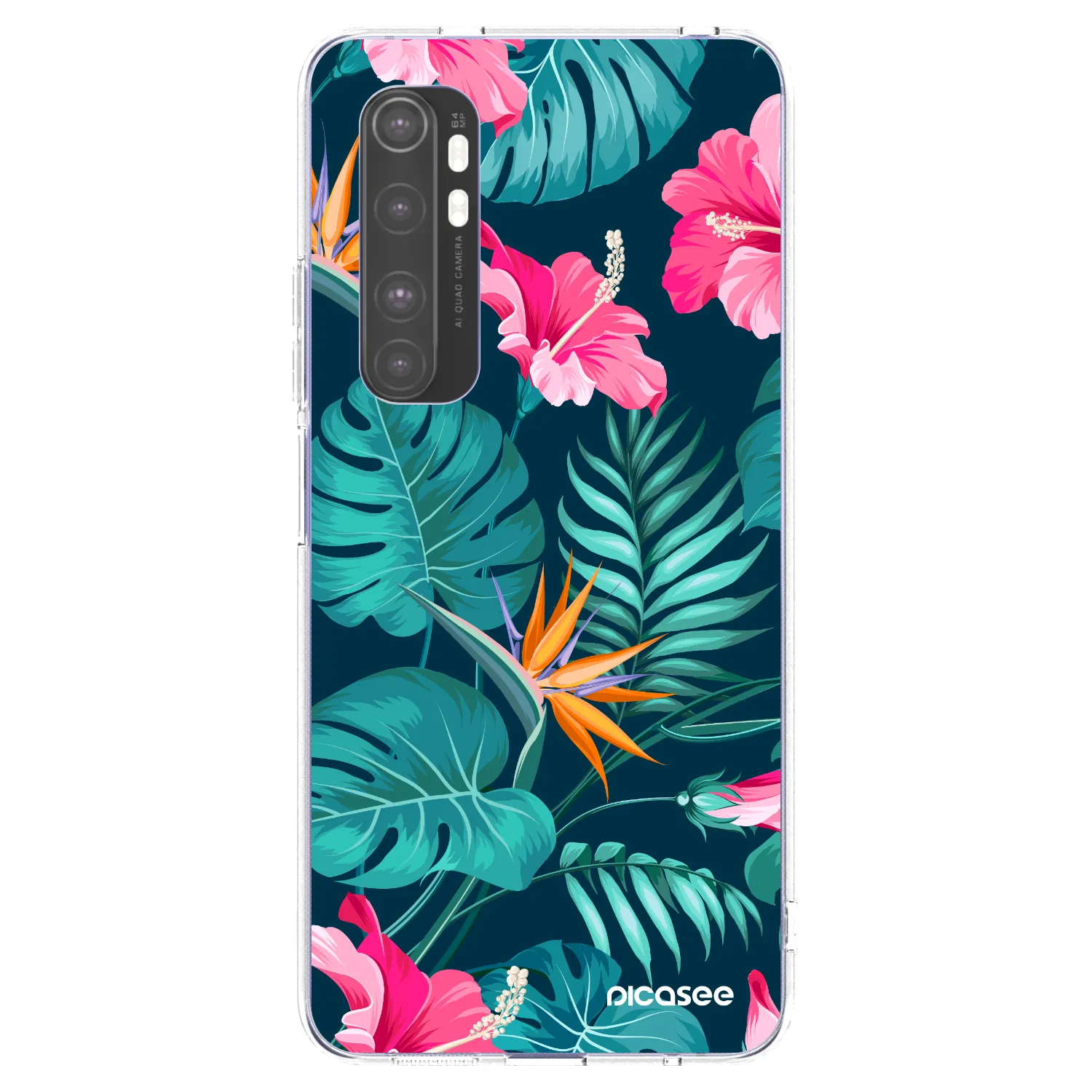 Picasee Xiaomi Mi Note 10 Lite Hülle - Transparentes Silikon - Pink Monstera