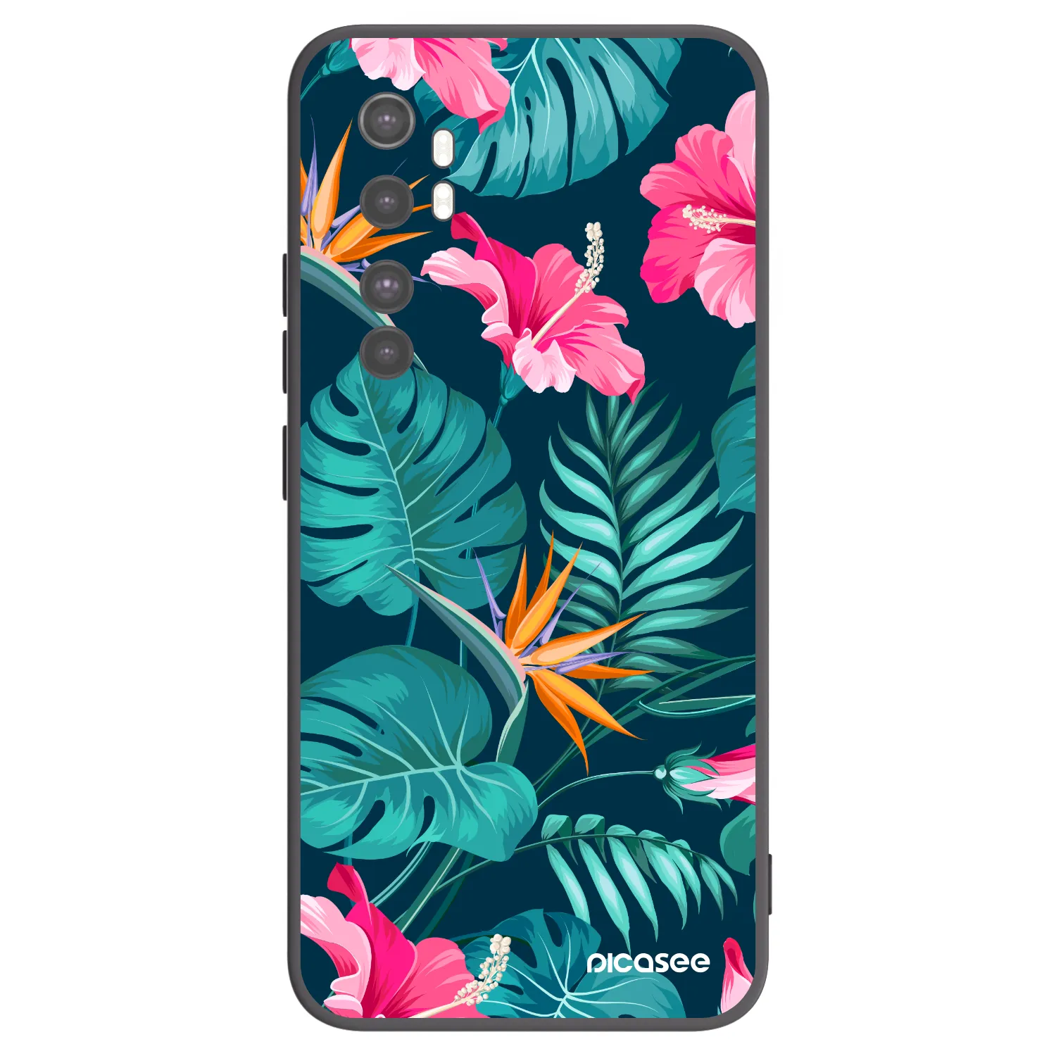 Picasee Xiaomi Mi Note 10 Lite Hülle - Schwarzes Silikon - Pink Monstera
