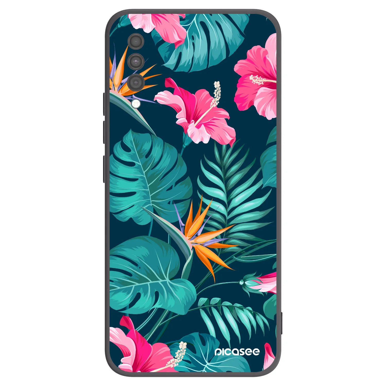 Picasee Samsung Galaxy A30s A307F Hülle - Schwarzes Silikon - Pink Monstera