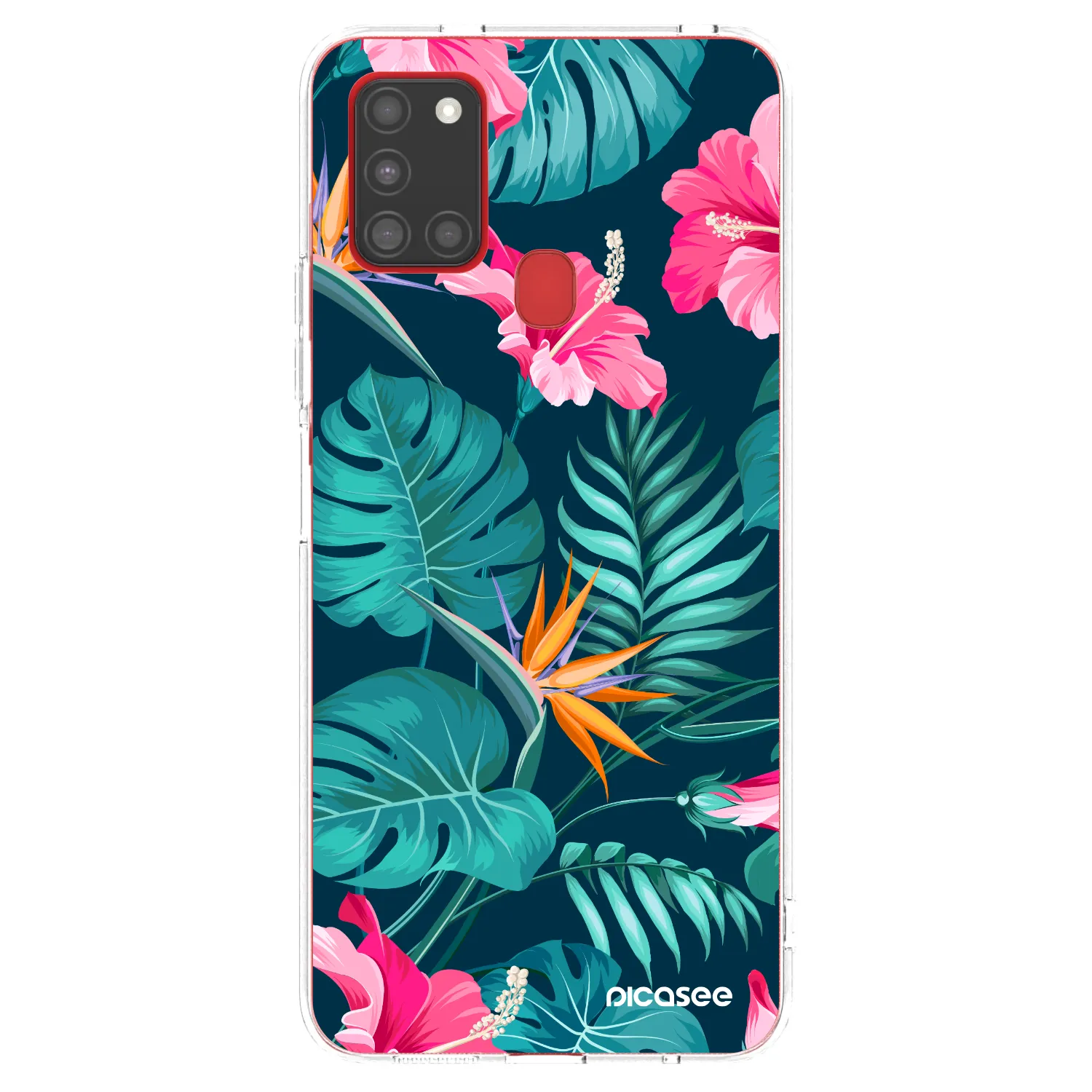 Picasee Samsung Galaxy A21s Hülle - Transparentes Silikon - Pink Monstera
