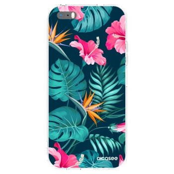 Picasee Apple iPhone 5/5S/SE Hülle - Transparentes Silikon - Pink Monstera
