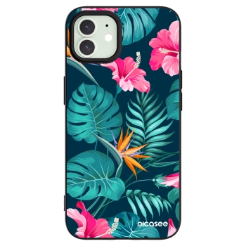 Picasee Apple iPhone 12 Hülle - Schwarzes Silikon - Pink Monstera