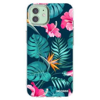 Picasee Apple iPhone 12 Pro Hülle - Transparentes Silikon - Pink Monstera