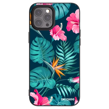 Picasee Apple iPhone 12 Pro Max Hülle - Schwarzes Silikon - Pink Monstera