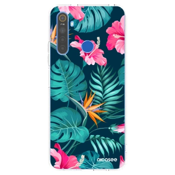 Picasee Realme 5 Hülle - Transparentes Silikon - Pink Monstera