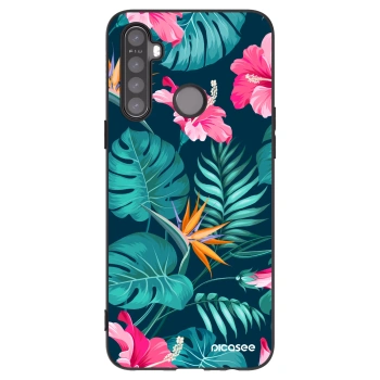 Picasee Realme 5 Hülle - Schwarzes Silikon - Pink Monstera