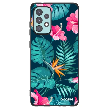Picasee Samsung Galaxy A72 A725F Hülle - Schwarzes Silikon - Pink Monstera