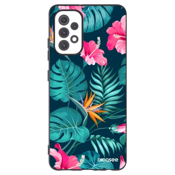 Picasee Samsung Galaxy A32 5G A326B Hülle - Schwarzes Silikon - Pink Monstera