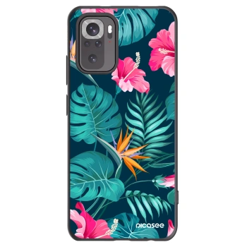 Picasee Xiaomi Redmi Note 10S Hülle - Schwarzes Silikon - Pink Monstera