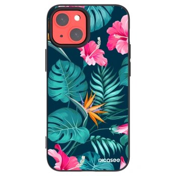 Picasee Apple iPhone 13 mini Hülle - Schwarzes Silikon - Pink Monstera