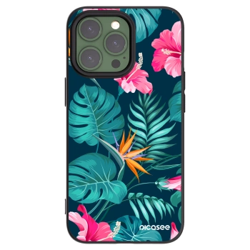 Picasee Apple iPhone 13 Pro Hülle - Schwarzes Silikon - Pink Monstera