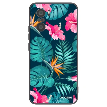 Picasee Xiaomi Poco F3 Hülle - Schwarzes Silikon - Pink Monstera