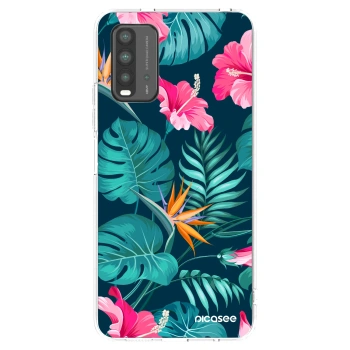 Picasee Xiaomi Redmi 9T Hülle - Transparentes Silikon - Pink Monstera