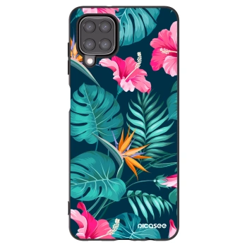 Picasee Samsung Galaxy M12 M127F Hülle - Schwarzes Silikon - Pink Monstera